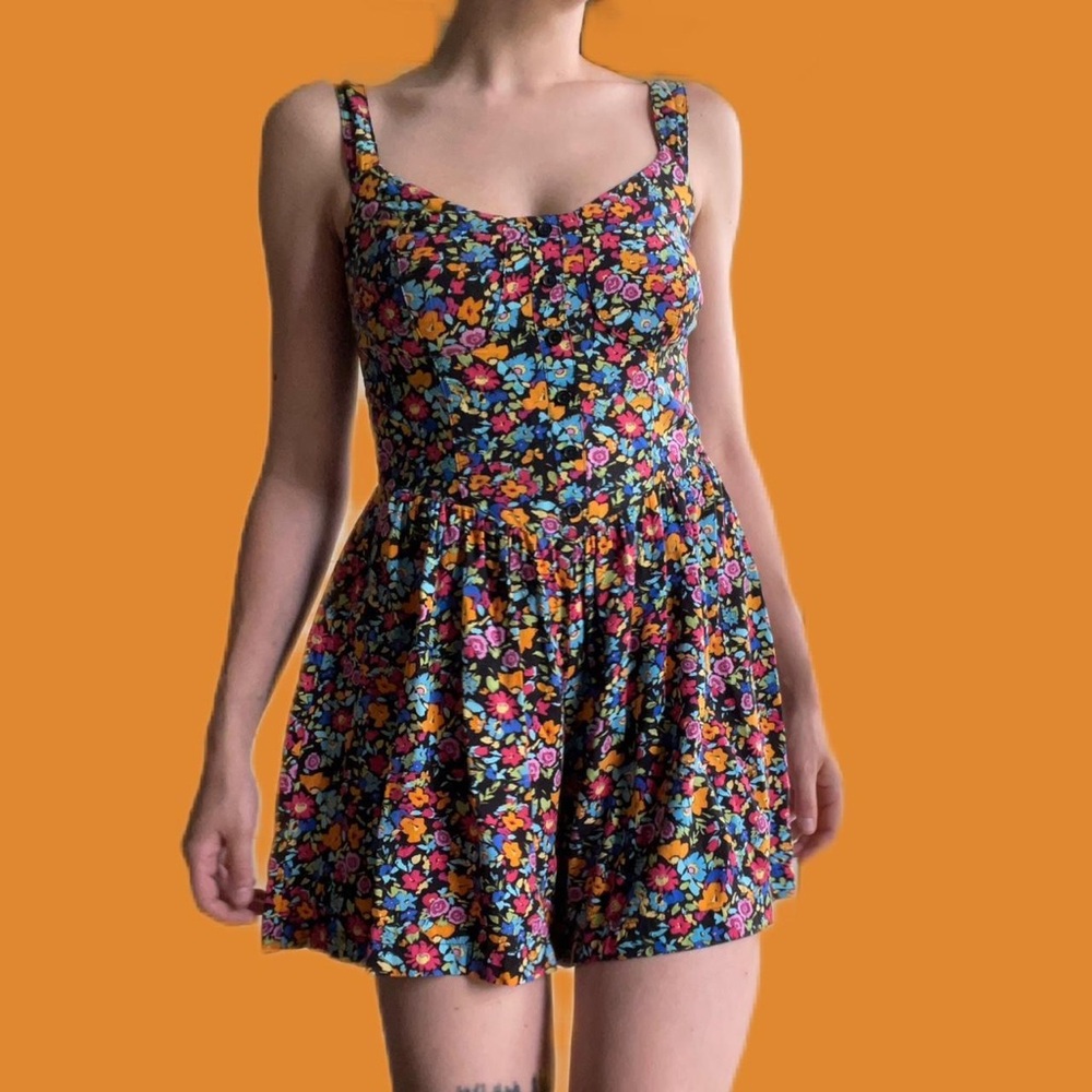 Floral Scoop-Neck Romper in Black Multi
